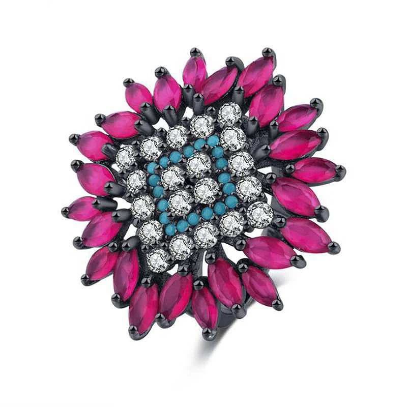 

Ruifan 2018 New Design Black 925 Sterling Silver Flower Shape Turquoise Rings for Women Personalized Cubic Zirconia Ring YRI114