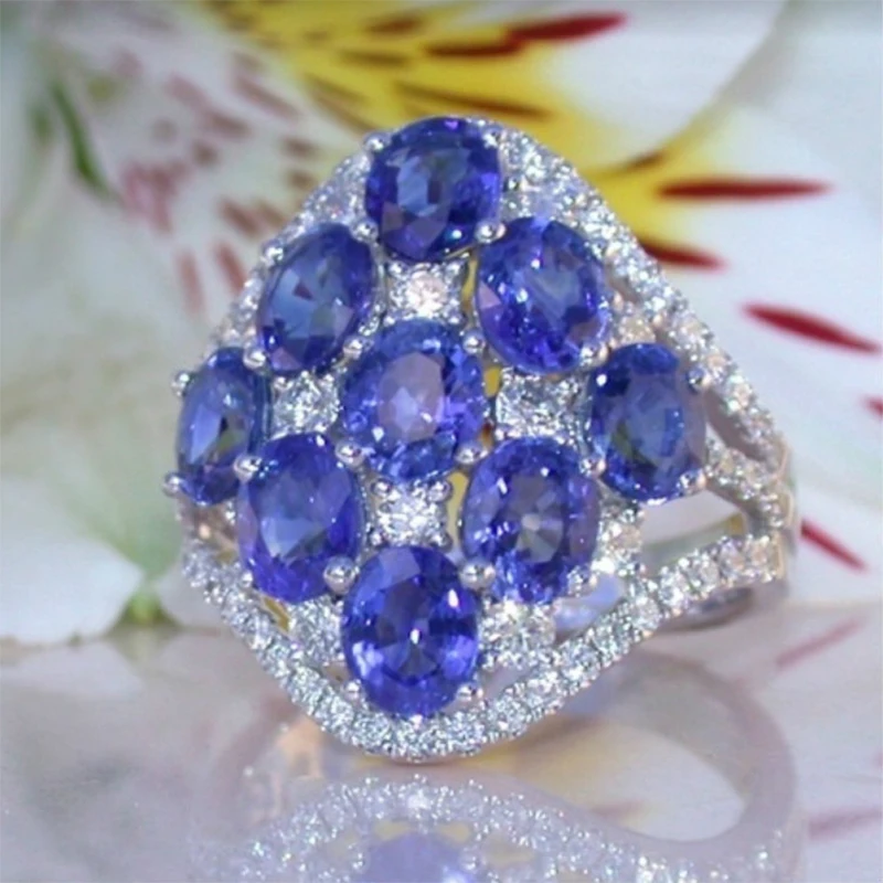 Роскошное кольцо с геометрическим белым полудрагоценным камнем, 925 пробы Серебряное кольцо для женщин, синее обручальное кольцо, кольцо с камнем