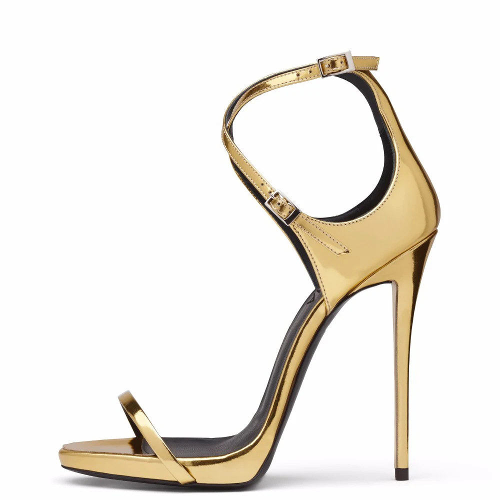 

2019 summer sexy ladies lace sandals gold patent leather cross strap stiletto heels banquet dress shoes