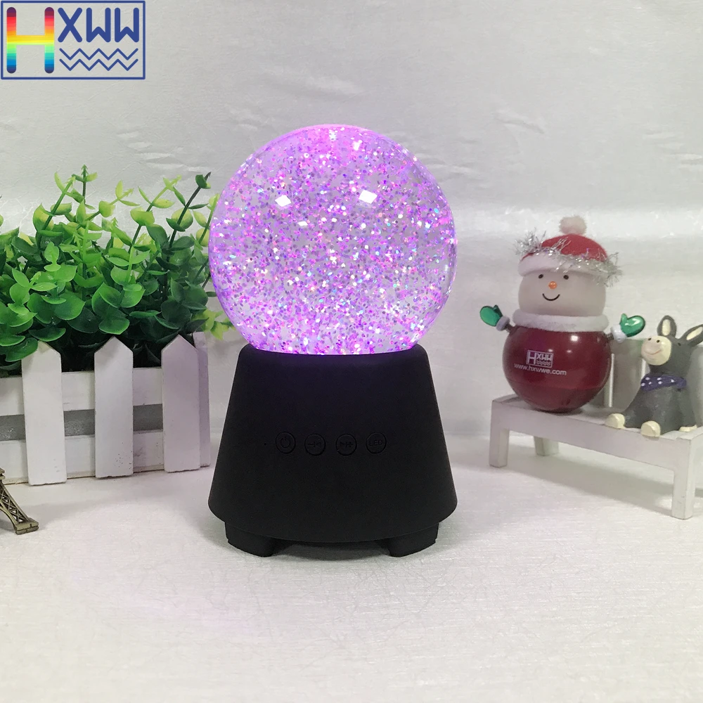 

HXWW Snow water glitter ball with changed LED light wireless Bluetooth speaker support memory card rechargeable music player