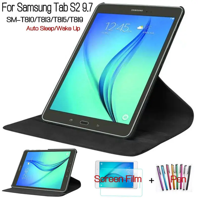 Вращающийся стенд смарт-чехол из полиуретановой кожи для samsung Galaxy Tab S2 9,7 T810 T813 T815 T819 чехол для планшета+ экранная пленка+ ручка