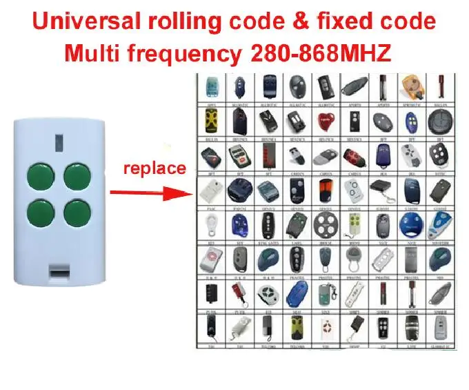 Universal Multi frequency 280-868MHZ 4 Button Key Fob rolling code fixed code Remote Control free shipping hormann marantec came faac universal 868mhz fixed code learning code replacement remote control duplicator free shipping