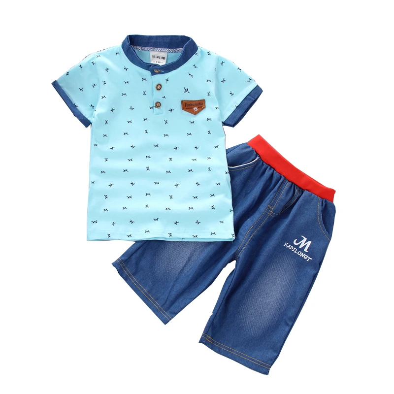  baby boy clothes sets cotton children's clothing summer short sleeve polo shirt + jeans shorts two-