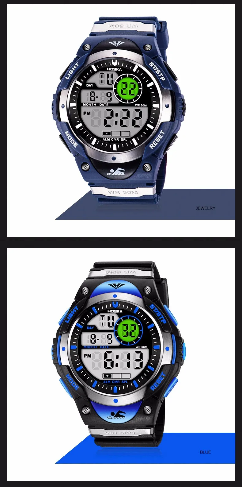 Детские часы на запястье для мальчиков популярный бренд hoska студенческие спортивные стильный пластиковый браслет противоударный Водонепроницаемый цифровые часы, наручные часы с механизмом, H013