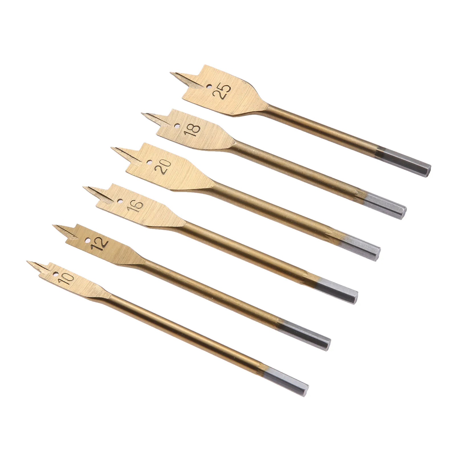 DRELD 6Pcs Woodworking Tools Titanium Coating Hex Shank Spade Bits Flat