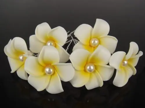 

100 Pcs White Hawaiian Plumeria Pearl Flower Foam Hair Clip Hair Pins Hair Accessory Wedding Prom For Girl Women