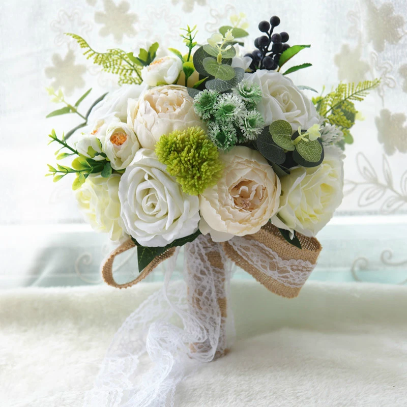 

Handmade Champagne Blue Purple Bridal Bouquets Hybrid Nature Wedding Artificial Flower Bouquet Wedding Decoration