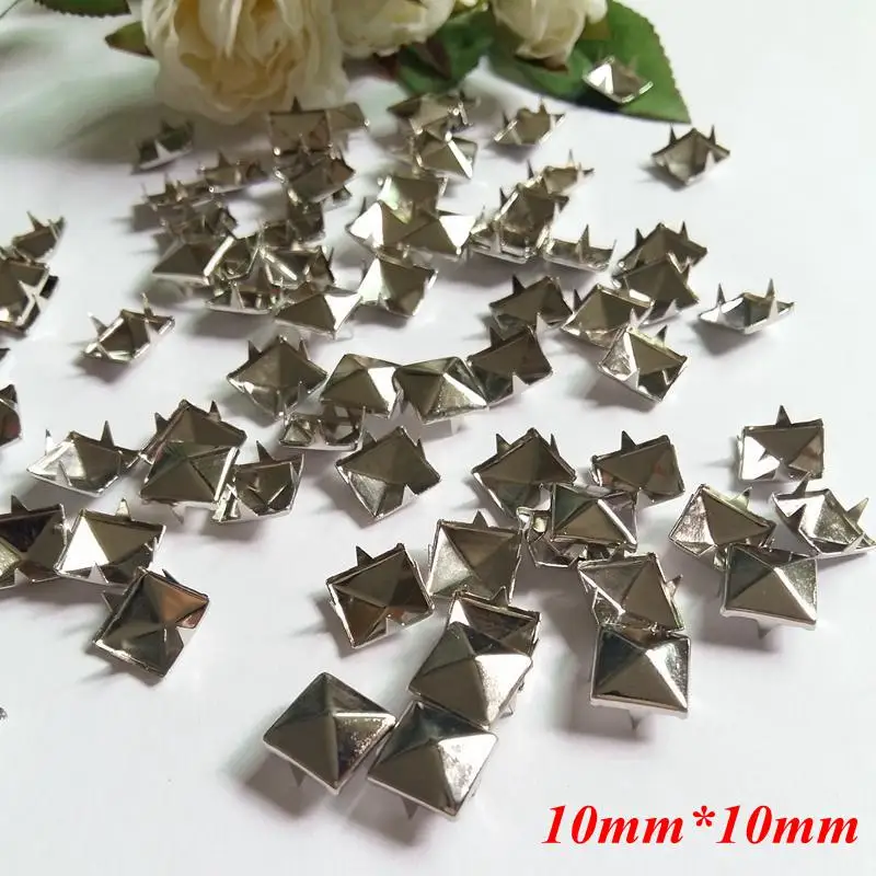 300 шт DIY 10*10 мм серебряные заклепки в форме пирамиды заклепка-гвоздик шип для сумка в стиле панк кожаные авторские Браслеты Одежда поясная сумка запонка заклепка