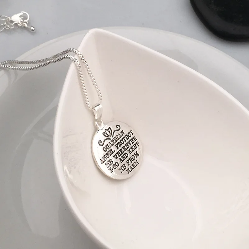 Fashion Women Silver Gold Color Necklace Jewelry Angel Protect Me Letter Pendant Necklace Angel Wing Fairy Necklace Jewellery