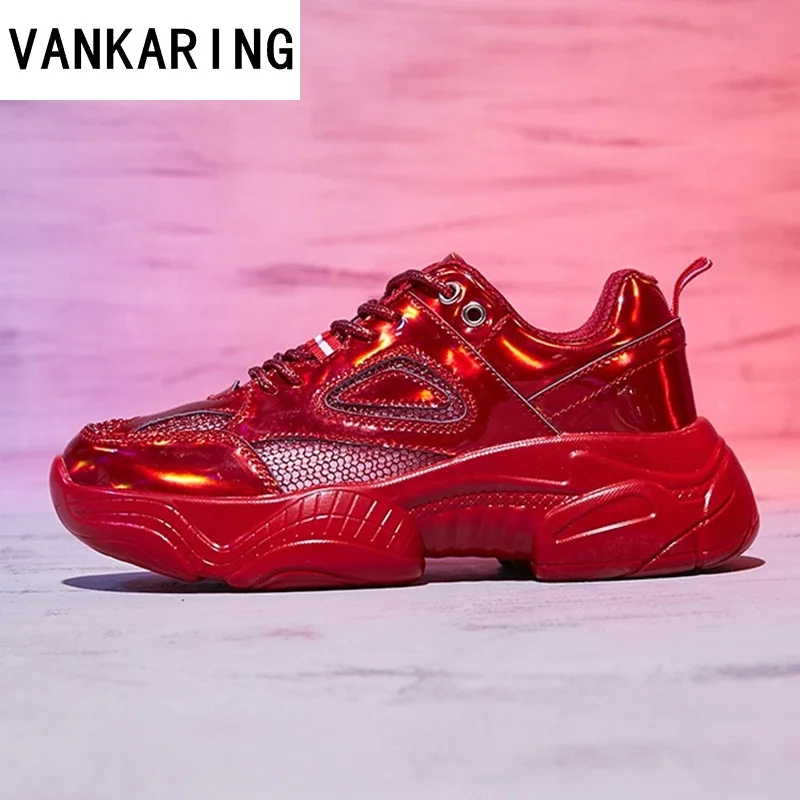 

microfiber patent leather platform sneakers ankle boots for women autumn fashion round toe transparent sole casual ladies boots