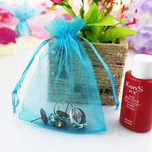 Маленький 5x7 см мешок из органзы Цвет: озерно-синий упаковка ювелирных изделий холст Подарочный мешочек из органзы Свадебные Подарочный пакет конфеты чайный мешочек