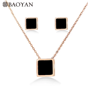 

Baoyan European Stainless Steel Jewelry Set Gold/Silver/Rose Gold Frame Set Jewelry Fashion Black Acrylic Jewelry Sets For Women