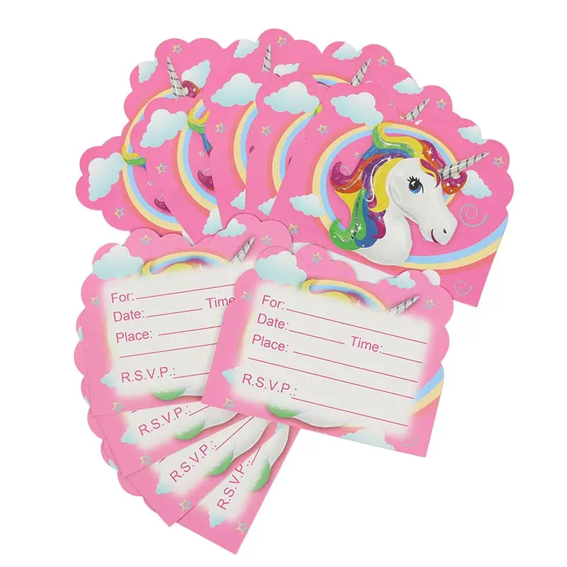 

10pcs/set Cartoon Unicorn Theme Party Paper Invitation Card Without Envelope For Kids Birthday Party Decor Baby Shower Supplies