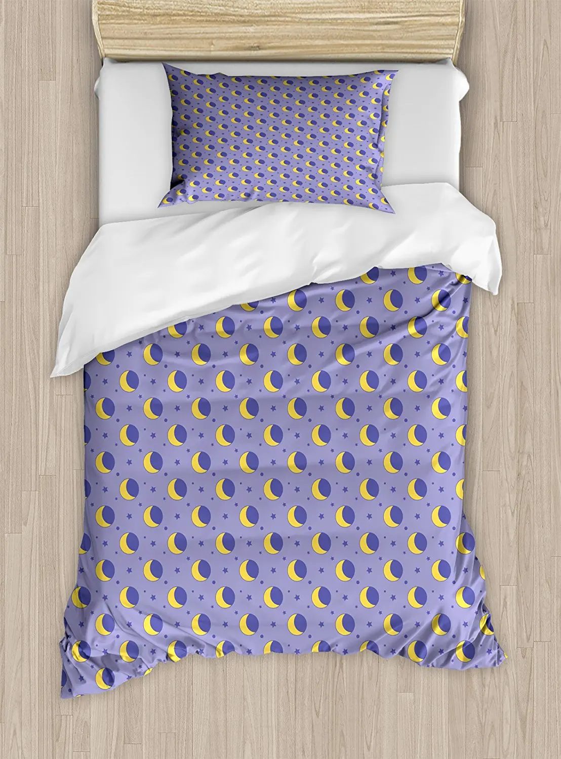 

Moon Duvet Cover Set Childish Kids Pattern with Moon Stars Dots Cartoon Style Night Sky for Toddler 4 Piece Bedding Set