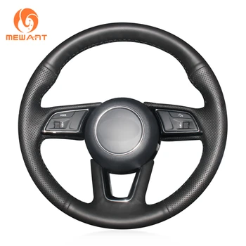

MEWANT Black Genuine Leather Car Steering Wheel Cover for Audi A1 (8X) Sportback A3 (8V) A4 (B9) Avant A5 (F5) Q2