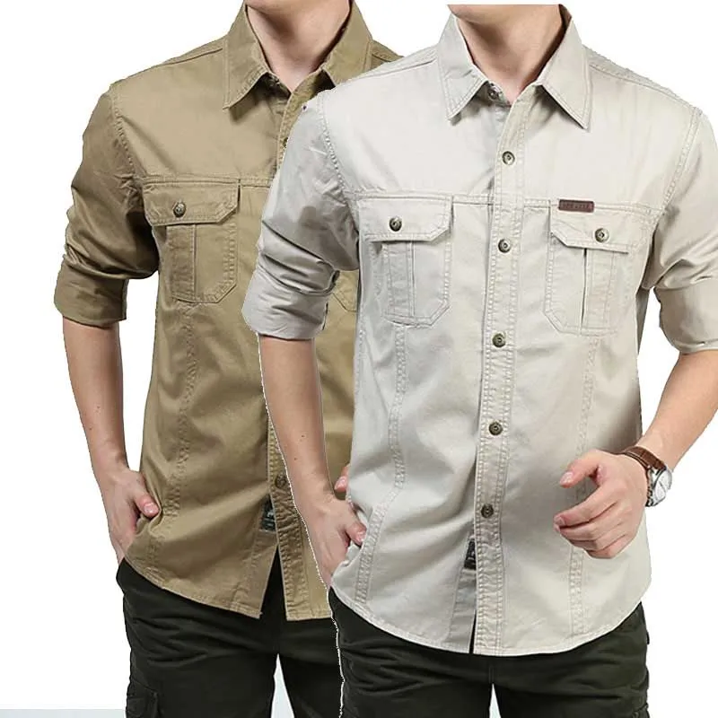 Günstige Männer Shirts Langarm Baumwolle Lose Military Cargo Shirts Außen Armee Shirts Frühling Herbst Männlichen Kleidung Plus Größe 6XL