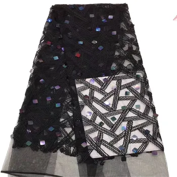 

Embroidery Black Peach White Nigerian Tulle Lace With Sequins African Net Lace Fabric High Quality 3d French Lace Fabrics 2019