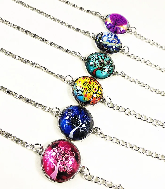 

24pcs (12 styles )New design Tree of life Glass bracelets warm color, cold color hand chain for women girls jewelry wholesale