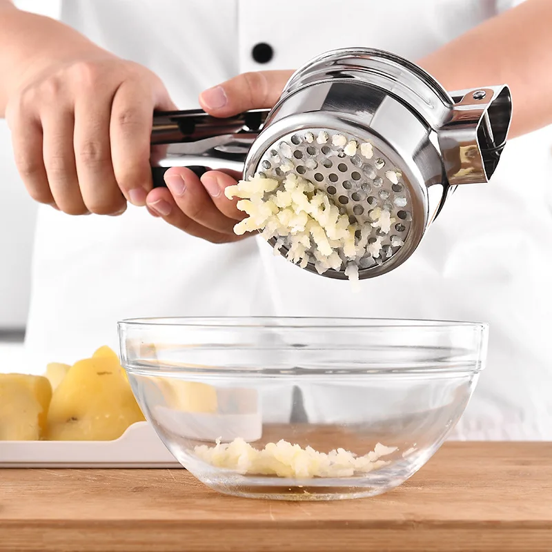 

Potato Ricer Set with 3 Ricing Discs (Fine, Medium, Coarse) - Stainless Steel Baby Food Strainer, Fruit Masher, Ergonomic Grip