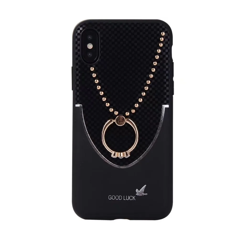 

BuzzLee Diamond Ring Cute Case for iPhone X 8 Plus Necklace Finger Ring Holder Stand for iPhone 7 6s Back Phone Cover Shell