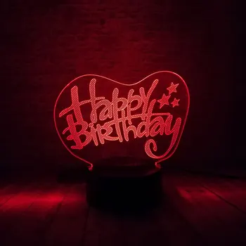 

Happy Birthday Model Juguets 3D Illusion NightLight LED Colourful Flash Light Glow in the dark Desk Decor Toys Birthday gift