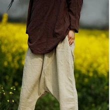 YoYiKamomo, женские штаны, оригинальные Хлопковые Штаны, большие свободные Винтажные льняные штаны, хлопковые льняные брюки большого размера