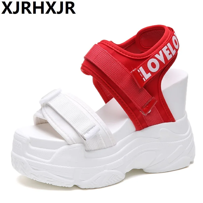 

2019 Summer Women Sandals Black Wedge Heels Sneakers Summer Peep Toe High Heels Platform White Flip-Flops Thick Bottom Sandals