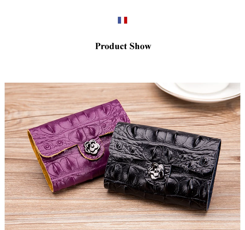 Lomelobo Split Leather Unisex Card Holder Alligator Women credit cards Wallet Men ID Card Purse Ladies Fashion Bank Cards Wallet HCL406 Details (09)