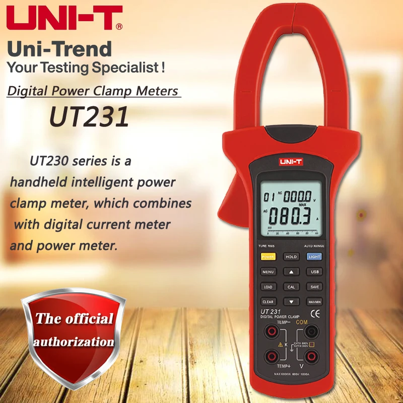

UNI-T UT231 single-phase digital clamp power meter, 1000A true RMS clamp meter temperature test data storage USB transfer