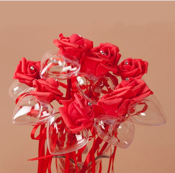 

Free shipping PE rose flower shaped wedding favor box with clear heart shaped candy box ,20pcs/lot