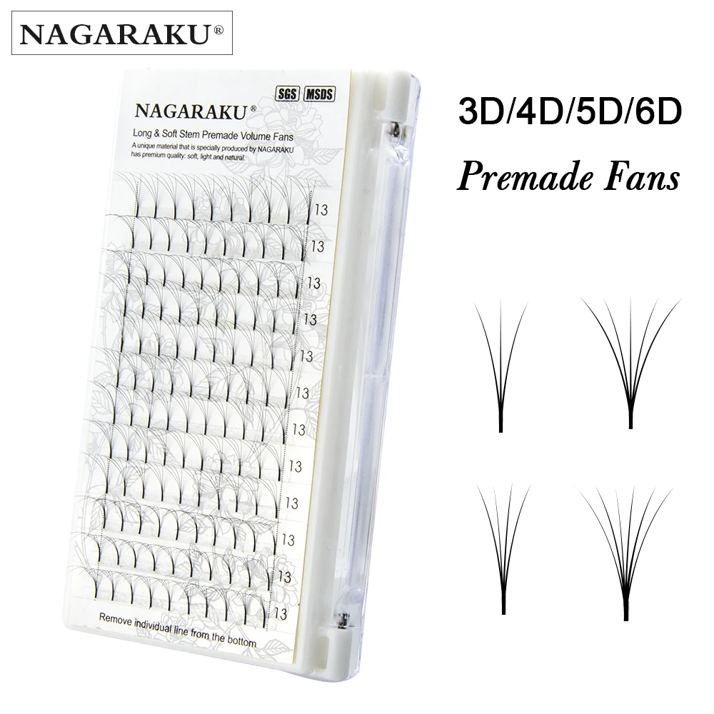 

NAGARAKU Premade volume fans eyelash extensions cilia soft mink russian volume 3D 4D 5D 6D long stem fans natural