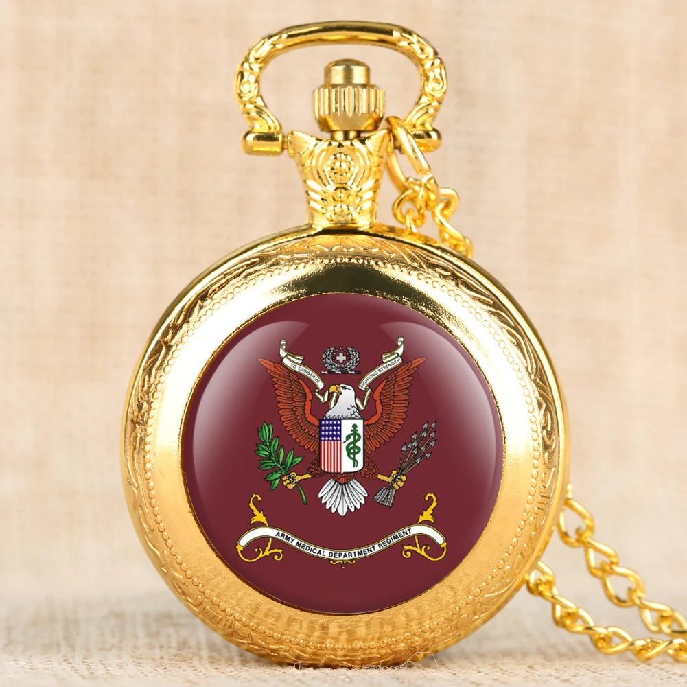 Mens Quartz Pocket Watch Eagle Red Pattern Pocket Watch for Boy Arabic Number Quartz Analog Watches for Teenager