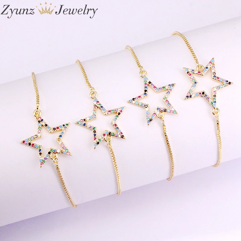 

10PCS, Fashion Micro Pave CZ Star Bracelets Rainbow Zirconia Jewelry