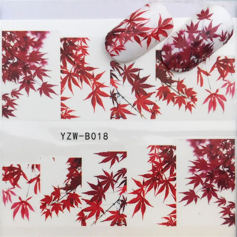 LCJ 31 стили красный кленовый лист/цветы/Животные ногтей переводные наклейки Советы из серии «сделай сам» - Цвет: YZW-B018
