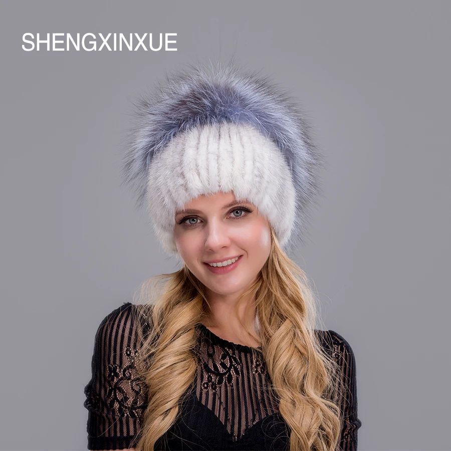 

JIQIUZHANXUEFEI 2019 Real mink fur hats for women winter pompom hat girls