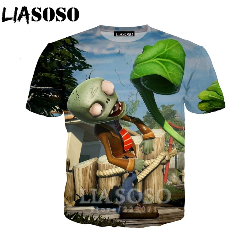 

LIASOSO Summer Men Women Fashion Sweatshirt 3D Print Video Game Plants Vs Zombies Short Sleeve T-Shirt Unisex Pullover A182-02