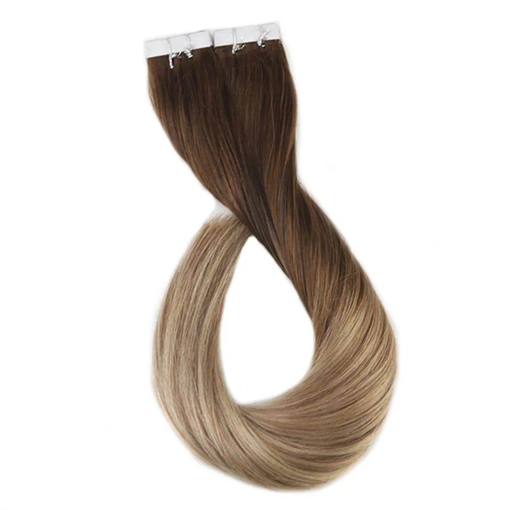 

Full Shine 40 Pieces Balayage Tape Hair Color in #4 Medium Brown Fading to #8 and #22 Light Blonde Remy Human Hair 100 Grams