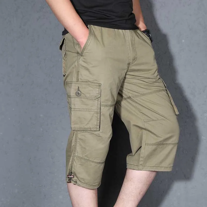  Men's Summer Cargo Short Pants 3/4 Length Straight Loose Baggy Short Boardshort Male Clothing Hip Hop Short Plus Size S-5XL