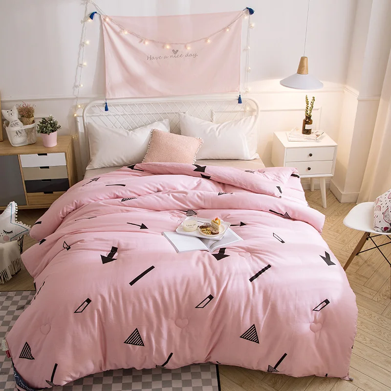 

2018 Signal Pink Thick Winter Comforter Quilting Sanding Soft Cotton Fabric Polyester Filler Twin Full Queen King Quilt