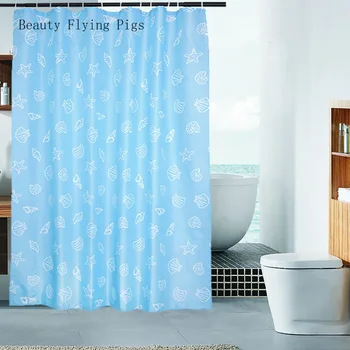 

Direct home bathroom polyester shower curtain blue shell thick waterproof large size bathroom curtain high-end hotel bathroom