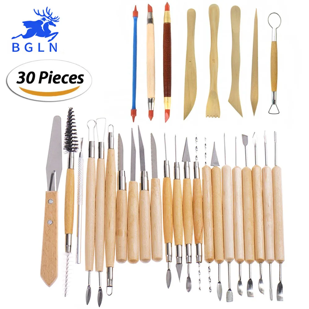 30Pcs/set Clay Sculpting Tools Pottery Carving Tool Set - Includes Clay Color Shapers, Modeling Tools & Wooden Sculpture Knife