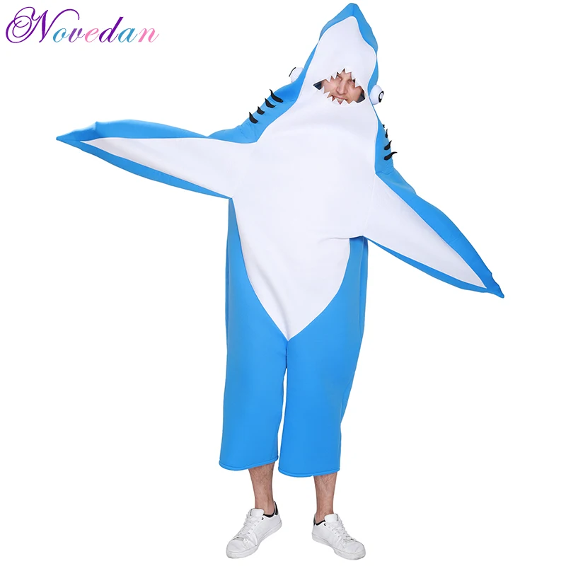 Halloween Carnival Birthday Party Stage Performance Costume Shark Siamese Sponge Costume Kigurumi Shark Cosplay Blue