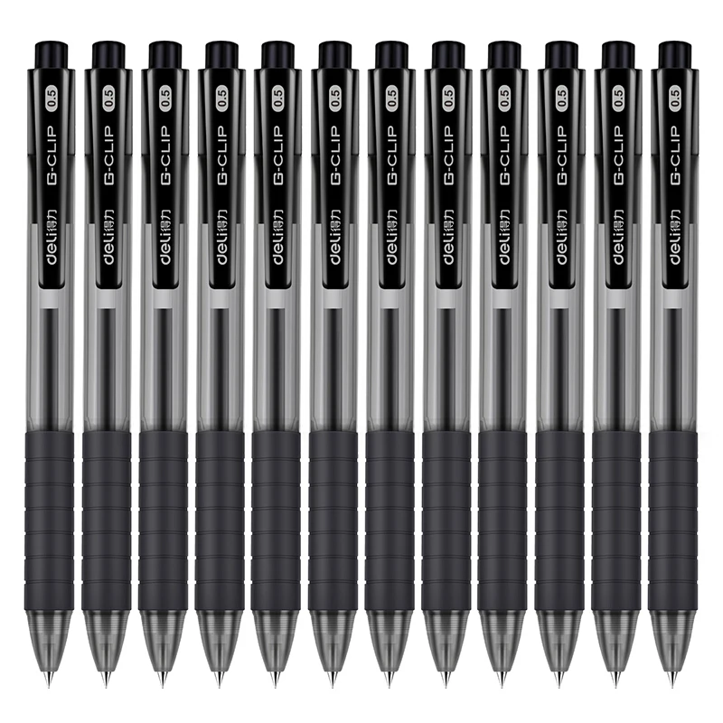 Deli Retractable Rollerball Gel Pen Black Ink 0.5mm Office School