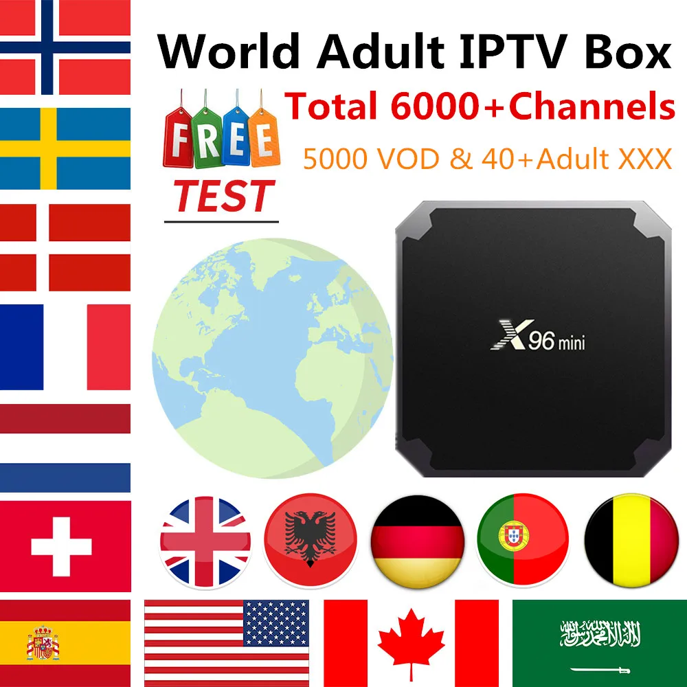 World IP tv box x96 mini android 7,1 tv box 6000+ Live Франция, Италия США Великобритания немецкий Испания 8000 vod взрослый xxx smart ip tv m3u tv box