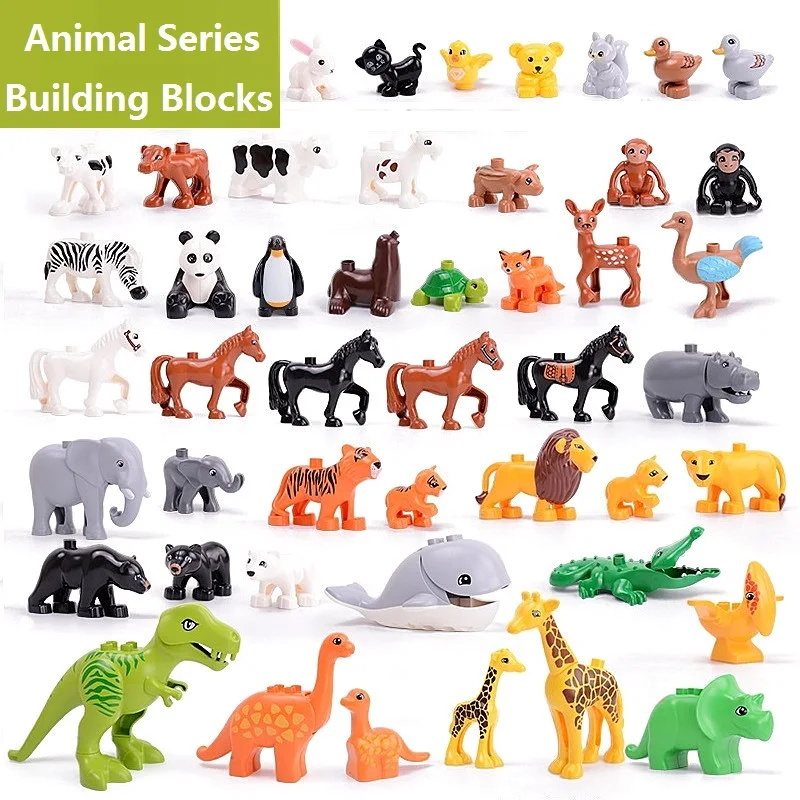Grandes briques compatibles Duplos blocs série animale figurines de modèle bloc de construction dinosaure éléphant enfants jouets éducatifs