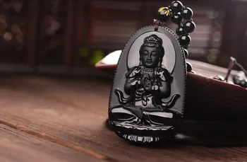 

TNUKK China Genuine Natural obsidian big day, if Buddha pendants, necklace.