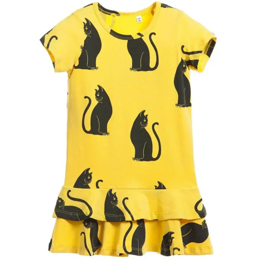 

MUQGEW Summer Girls Dresses Black Cat Printing Short Sleeve Dress Clothes Kids Clothing For Sale Vestido De Princesa