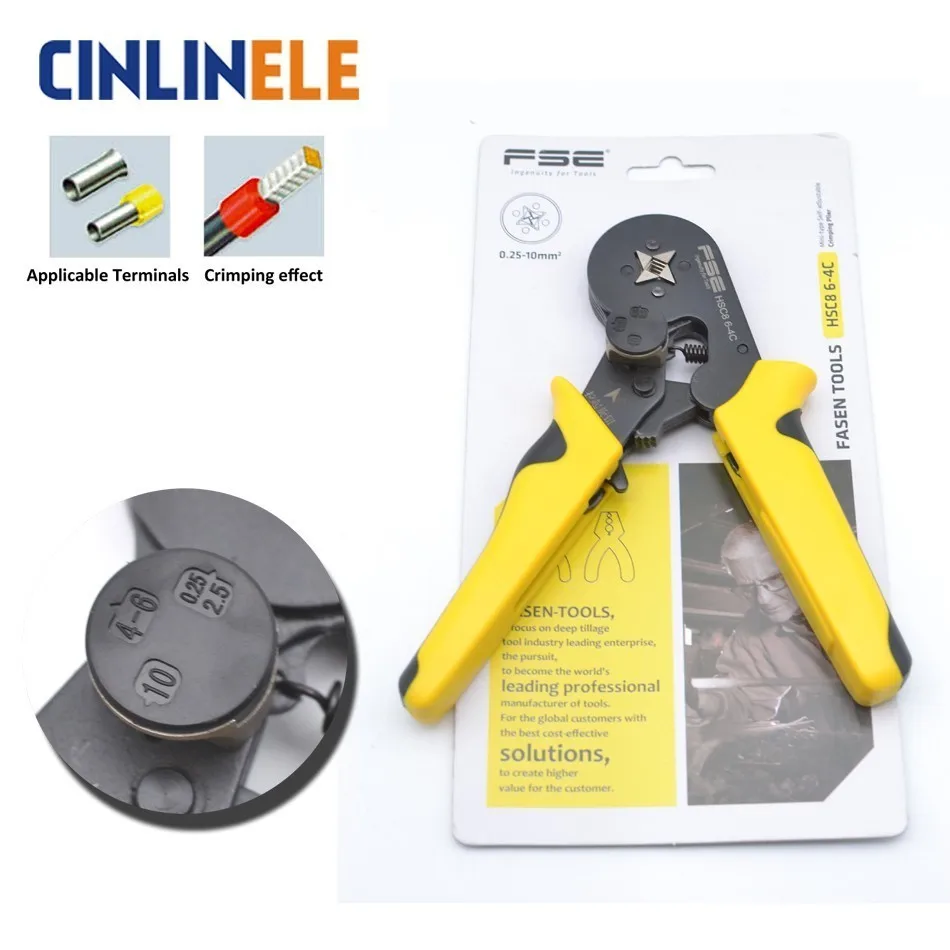 

HSC8 10-4 0.25-10mm 23-7AWG Exquisite Package Adjustable and Precise Crimp Pliers Tube Terminal Crimping Hand Tools HSC8 6-4