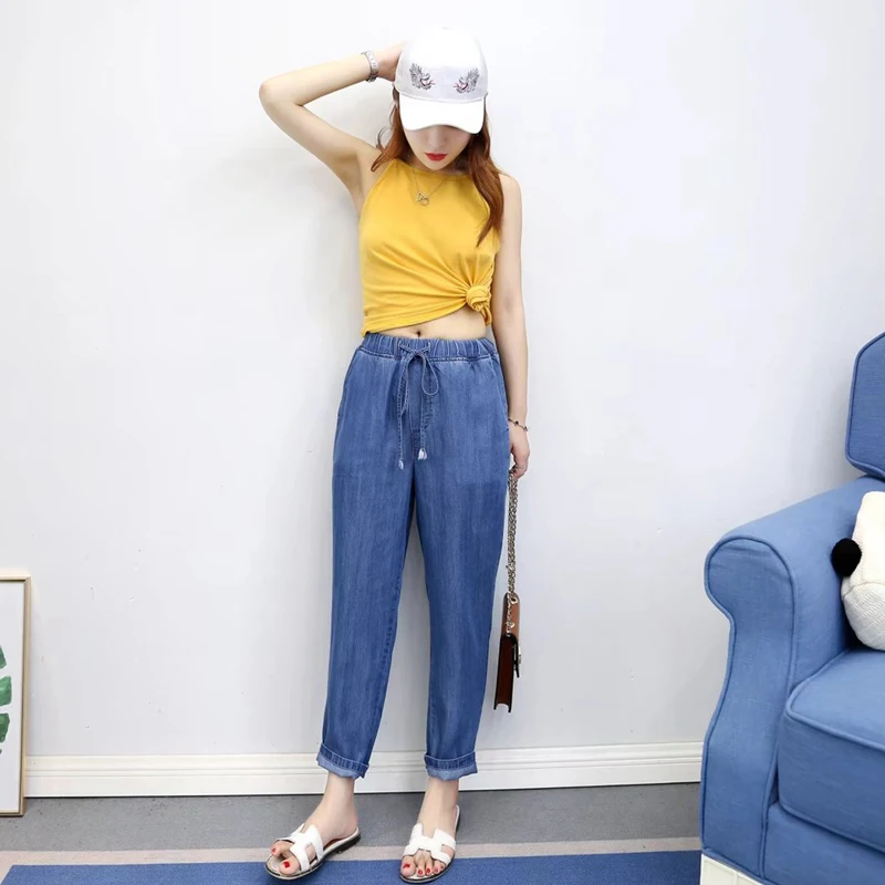 Summer Autumn Jeans Boyfriends Denim Pants School Style Thin Elastic Waist Jeans Loose Haren Jeans For Women Summer Autumn Jeans Boyfriends Denim Pants School Style Thin Elastic Waist Jeans Loose Haren Jeans For Women