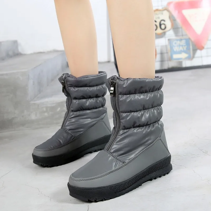 ESOV Snow Boots Woman Mid High 2018 Lady Front Zipper Easy Wear Winter Warm Boots Flats Vevelt Winter Shoes Snowboots